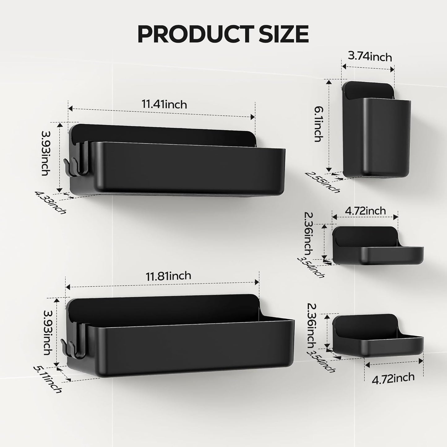 Nieifi Shower Shelves 5 Pack, Adhesive Shower Wall Shelf Organizer for Bathroom Organization, Black