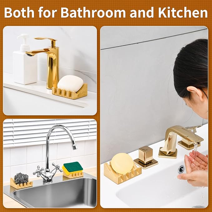 SUBEKYU Bamboo Soap Dish Self Draining Wooden Bar Soap Holder Soap Saver for Shower Slope Drainage Design with Waterproof Layer Wood Soap Dish for Bathroom and Kitchen,1P