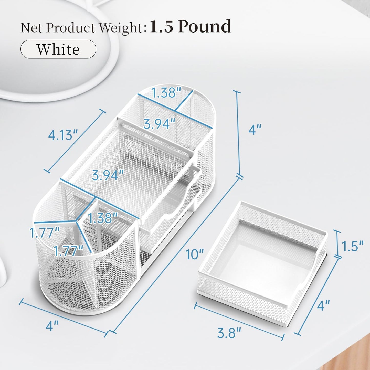 SUPEASY Mesh Desk Organizer, Desk Organizers and Accessories, Pen Holder with Drawers, Pencil Holder for Desk with 2 Drawer for Office Supplies, White