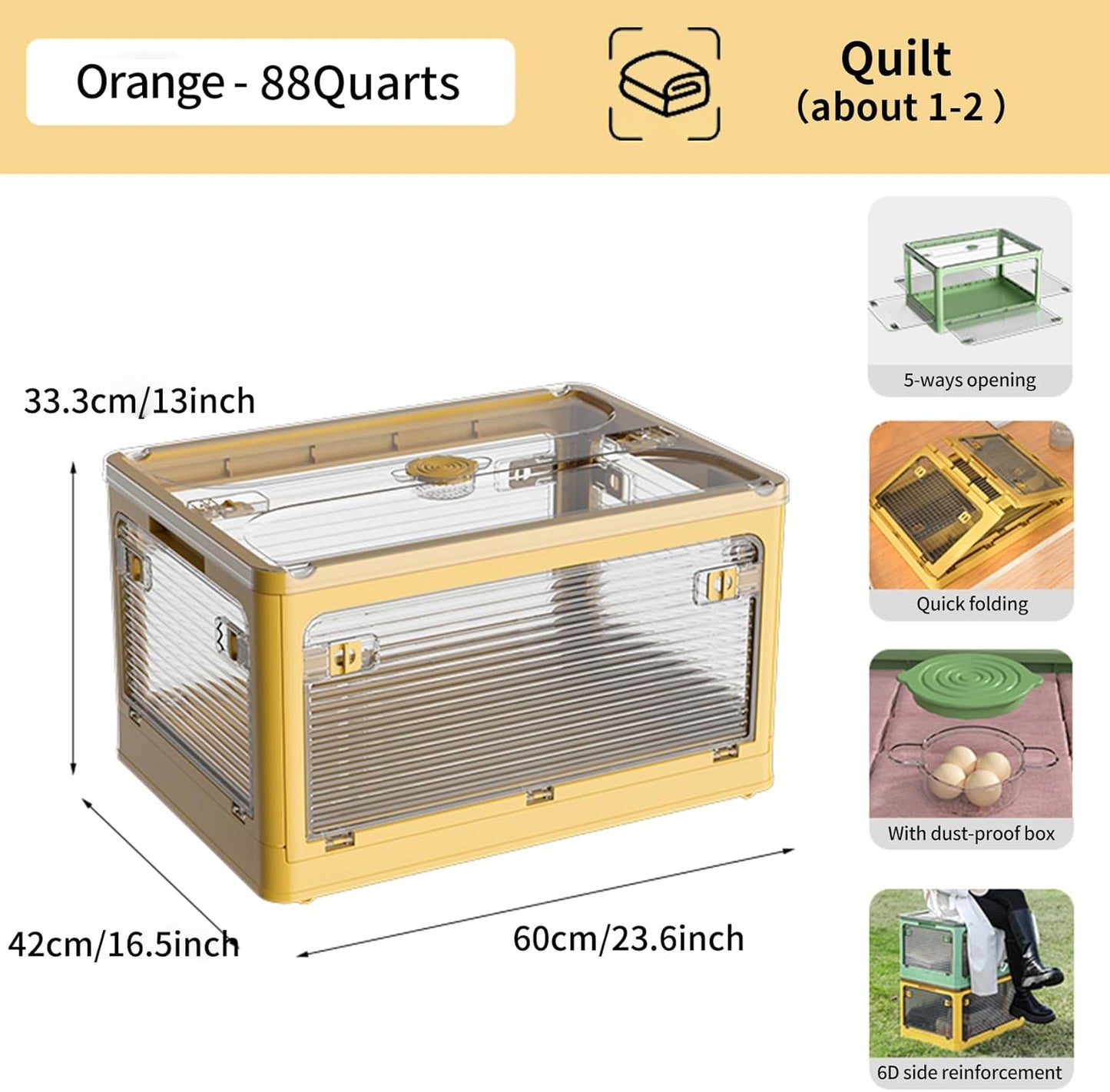 3 PACK Stackable Storage Bins, 83 Liters Closet Organizers with 3 Lids, Wheels, Drawers, Foldable Collapsible Box for Clothes and Camping Out Doors Bins, Orange