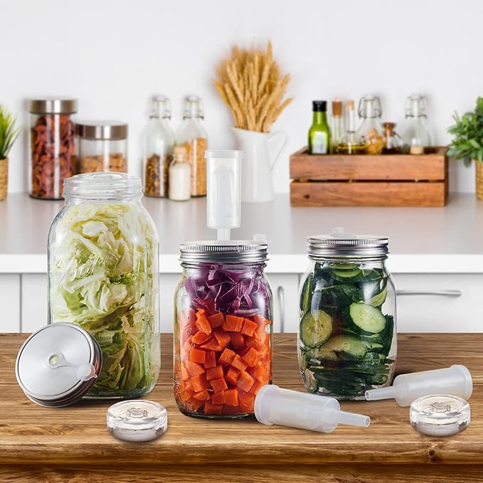 Tessco for you 8 Set Fermentation Kit, Wide Mouth Fermentation Lids with Weights for Mason Jars Sauerkraut Probiotic Food (No Jars)