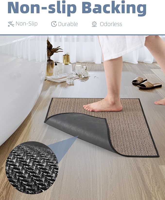 PADOOR Non-Slip Bath-Mats, Rubber-Backing Braided Absorbent Bathroom Mat, Machine Washable, Thin Bathroom Rugs Fit Under Door, Quick Dry, 20''x32'' Black