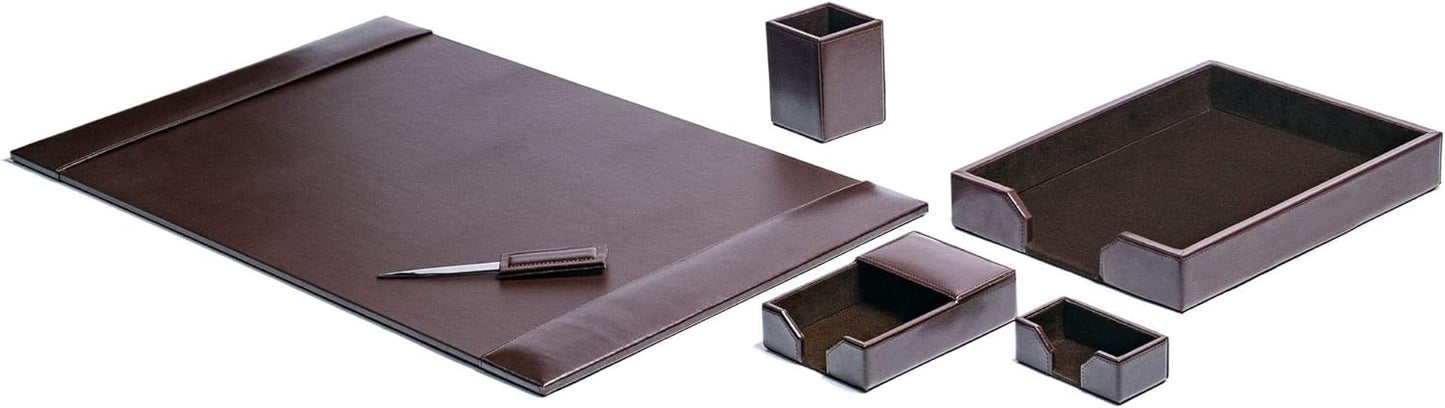 Dacasso Bonded Set Luxury Leather Desk Pad & Desk Organization Essentials, 6 Piece, Dark Brown