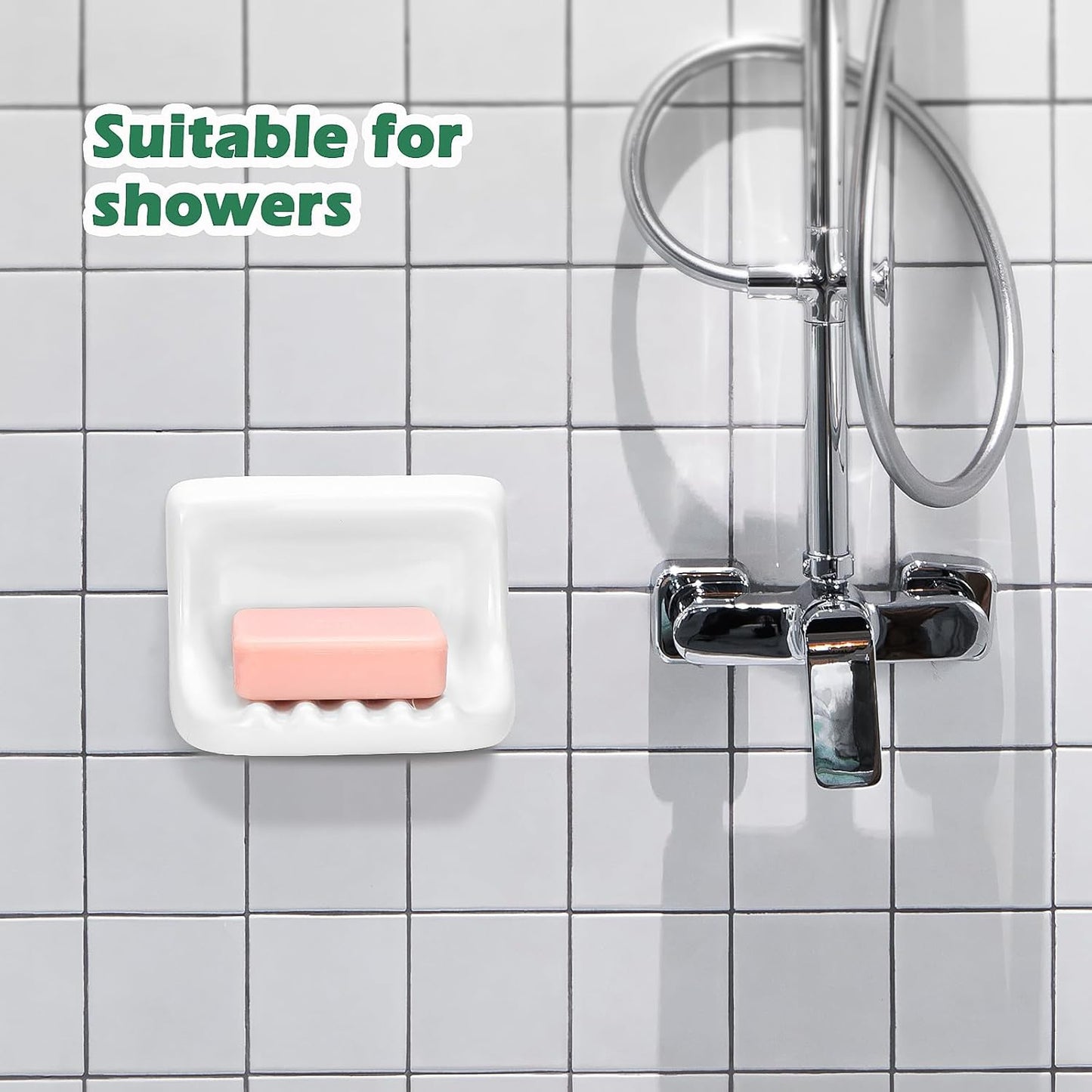 White Vintage Ceramic Soap Dish for Shower Wall,Retro Ceramic Soap Holder Porcelain Soap Tray for Home Bathtub Bathroom Sink Shower Wall-No Bumps on The Back, Surface Mounted