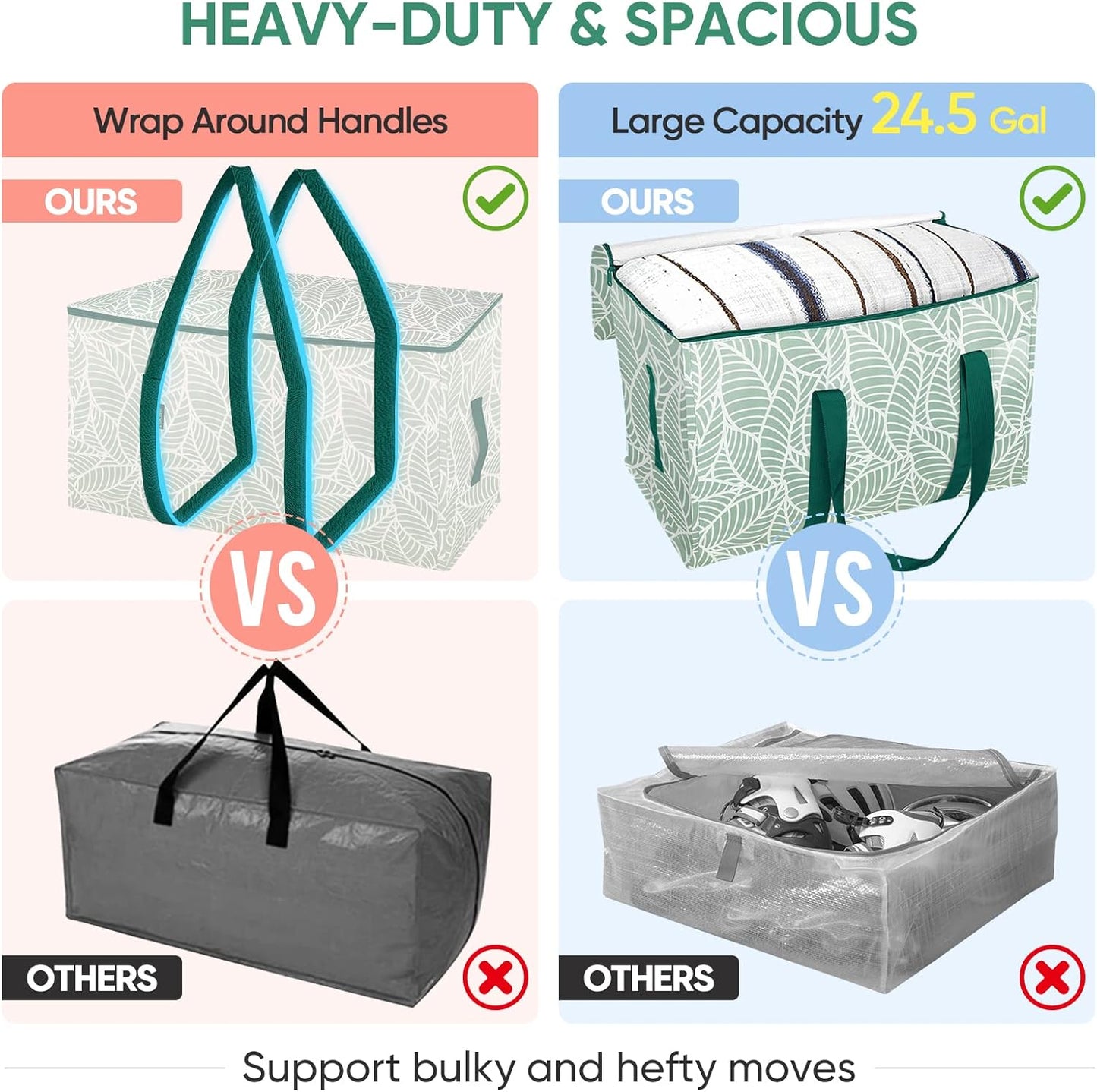 BALEINE 2-Pack Oversized Moving Bags with Reinforced Handles, Heavy-Duty Storage Tote for Clothes, Moving Supplies (Antique Folidage, 2-Pack)