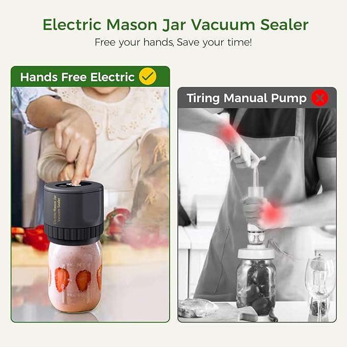 Electric Mason Jar Vacuum Sealer, Automatic Jar Vacuum Sealer Kit for Wide and Regular Mouth Lids, Birthday Gifts for Mom, Portable Vacuum Sealer Machine for Canning, Food Storage
