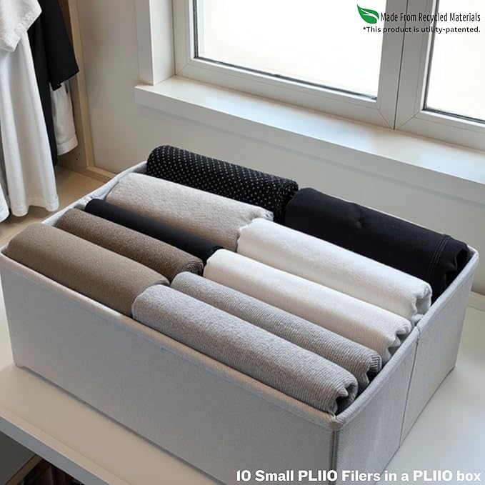 2 Pcs PLIIO Foldable Drawer Organizer, Closet Dresser Drawer Divider, Clothes Storage Box, Storage Bins, Wrinkle-Free Storage Solution for Home and Travel, Wardrobe Organizer and Clothes Folder