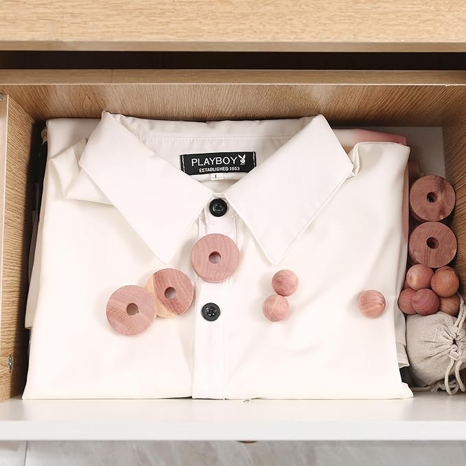 Cedar Blocks for Clothes Storage 50PCs, Hangers 6pc, Balls 30pc, Rings 12pc and Sachet Bags 2pc for Closets and Drawers