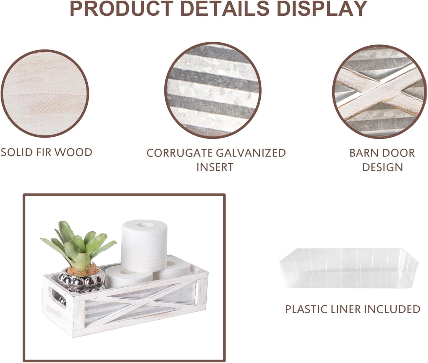 Wooden Toilet Tank Basket, Rustic Bathroom Decor Box, Farmhouse Toilet Paper Organizer Holder, Decorative Bathroom Storage Basket, Barn Door (Whitewash)