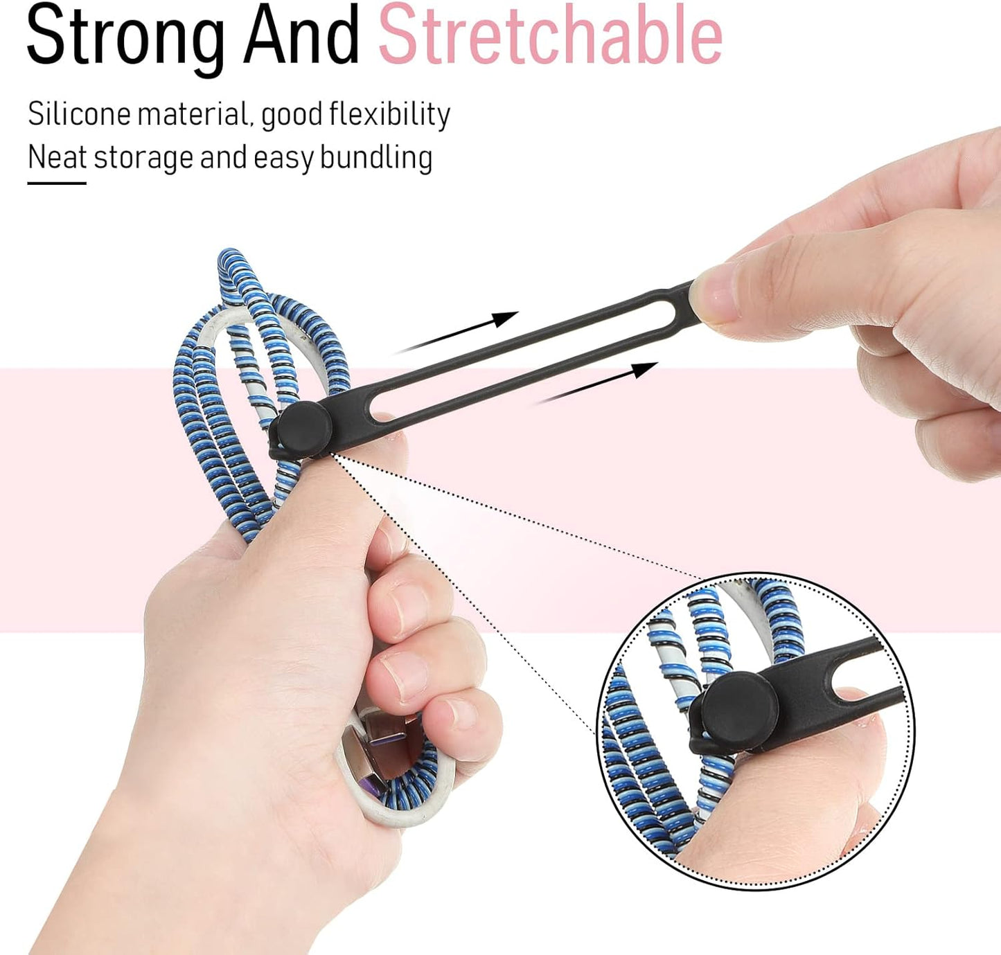 Nuanchu 40 Pcs Silicone Cable Ties Reusable Holder Adjustable Straps Multipurpose Charging Cable Organizer for Fastening Charging Cords Wires(4.17 Inch,Black, White, Gray, Pink)