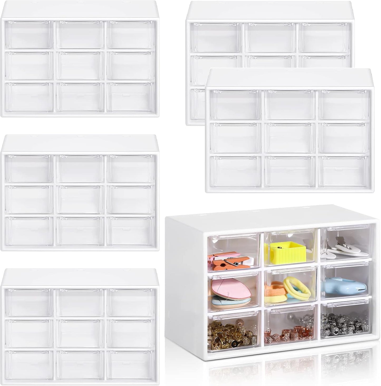 Amyhill 6 Pcs Mini Drawer Organizer Small Organizer with 9 Drawers Plastic Desktop Craft Storage Box for Office Home Room Jewelry Cosmetics Collection(White)