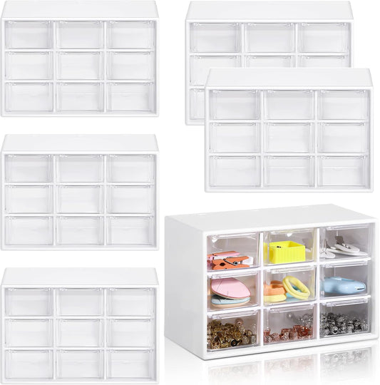 Amyhill 6 Pcs Mini Drawer Organizer Small Organizer with 9 Drawers Plastic Desktop Craft Storage Box for Office Home Room Jewelry Cosmetics Collection(White)