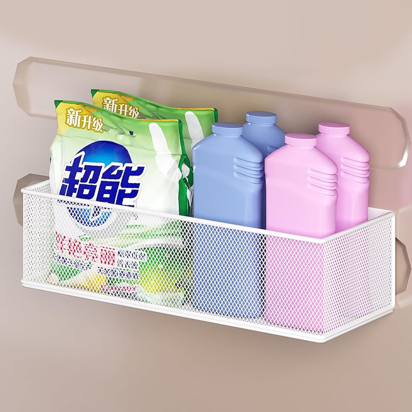 Magnetic Shelf for Washing Machine, Washer Dryer Shelf, Magnetic Lint Bin for Laundry Room, Spice Rack, Magnetic Basket Organizer for Laundry Kitchen, 1 Pack (White, 13.39''L*5.12''W*3.74''H)