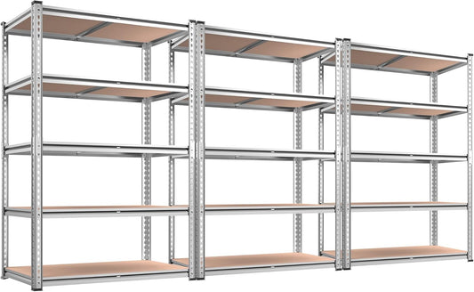 REIBII 2020LBS Garage Shelving Heavy Duty Metal Shelving 5 Tier Storage Shelves, Metal Shelves for Basement, Warehouse, Pantry, Closet, Kitchen, 72" H x 35.55" W x 16" D, Galvanized, 3 Pack
