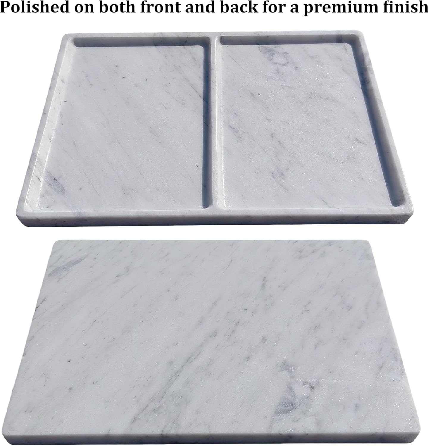11.81"x7.87" Marble Decorative Tray with Dual Compartments – Catchall Organizer for Jewelry, Cosmetics, Soap – Polished Stone Dresser Vanity Tray for Bathroom, Entryway, Office – Calacatta White