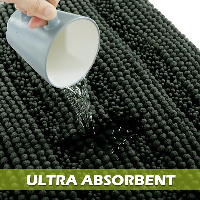 KGORGE Bathroom Rugs - Soft Bath Mat Water Absorbent Non-Slip Thick Shaggy Shower Carpe, Machine Washable, Plush Carpet Runner for Tub Kitchen Toilet Door Way, Dark Green, 60" x 24", 1 Pc