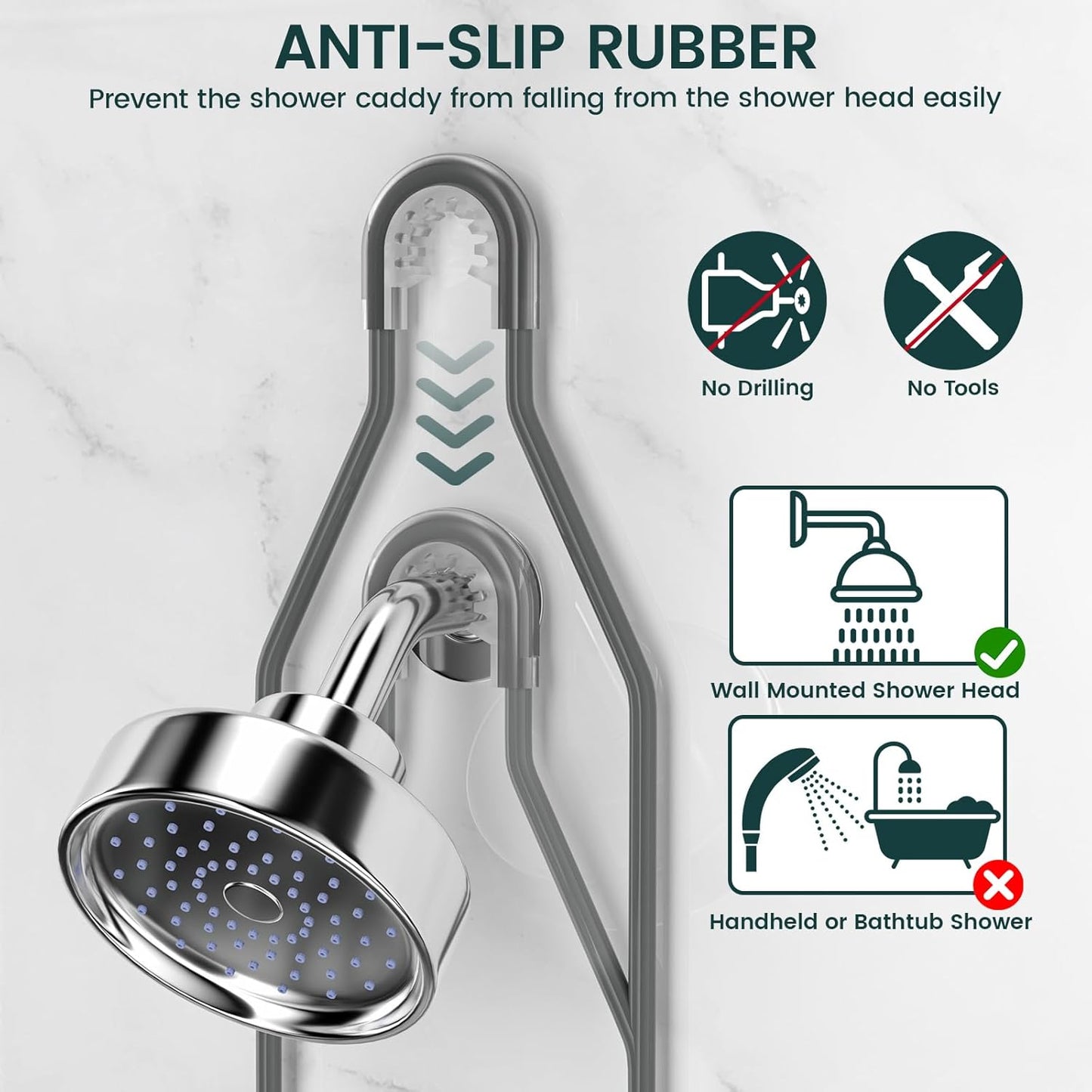 REINHARDT Shower Caddy Hanging Adjustable, Extended Length Rustproof Shower Caddy Over Shower Head with Hooks Soap Holder, Large Capacity Shower Organizer Anti-Swing Bathroom Organizer, Grey