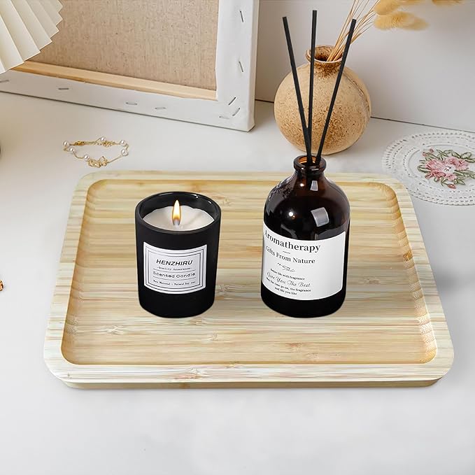 Aoheuo Bathroom Counter Tray, 10 inches Long, 7 inches Wide, 0.6 inches High, Bamboo Decorative Tray for Bathroom, Kitchen Sink and Vanity