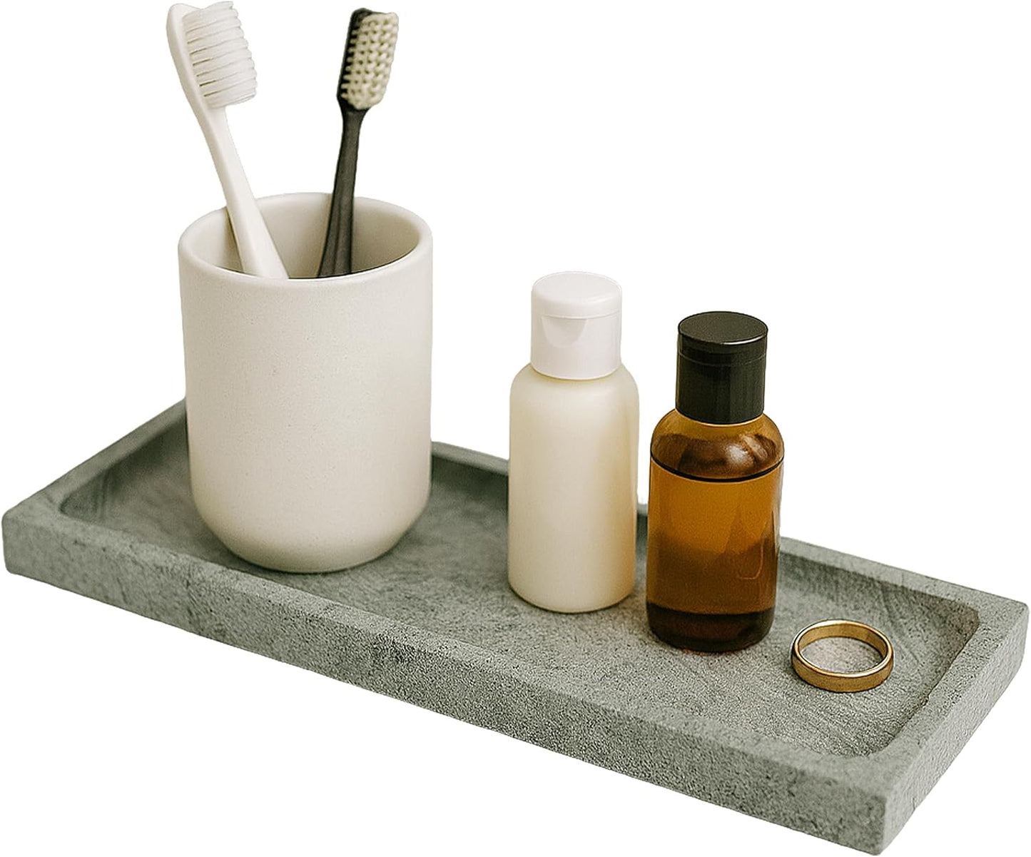 Green Marble Tray for Bathroom Countertop - Rectangular Natural Stone Organizer with Sandblasted Finish, Catchall Vanity Tray for Dresser, Entryway, Makeup & Jewelry | 10.6"x3.5"