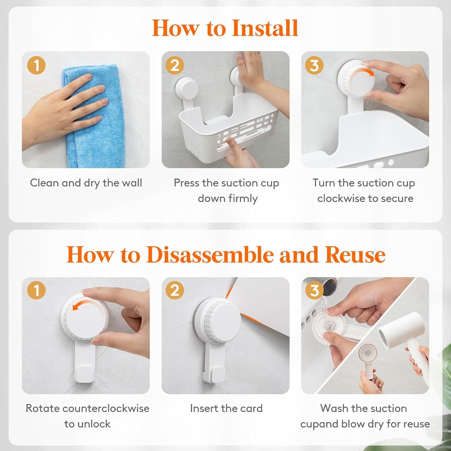 Lifewit Shower Caddy Suction Cup, 10.4inch Removable Shower Shelves for Inside Shower, NO-Drilling Bathroom Organizers and Storage Rack for Shampoo Strong Vacuum Suction, 3 Pack