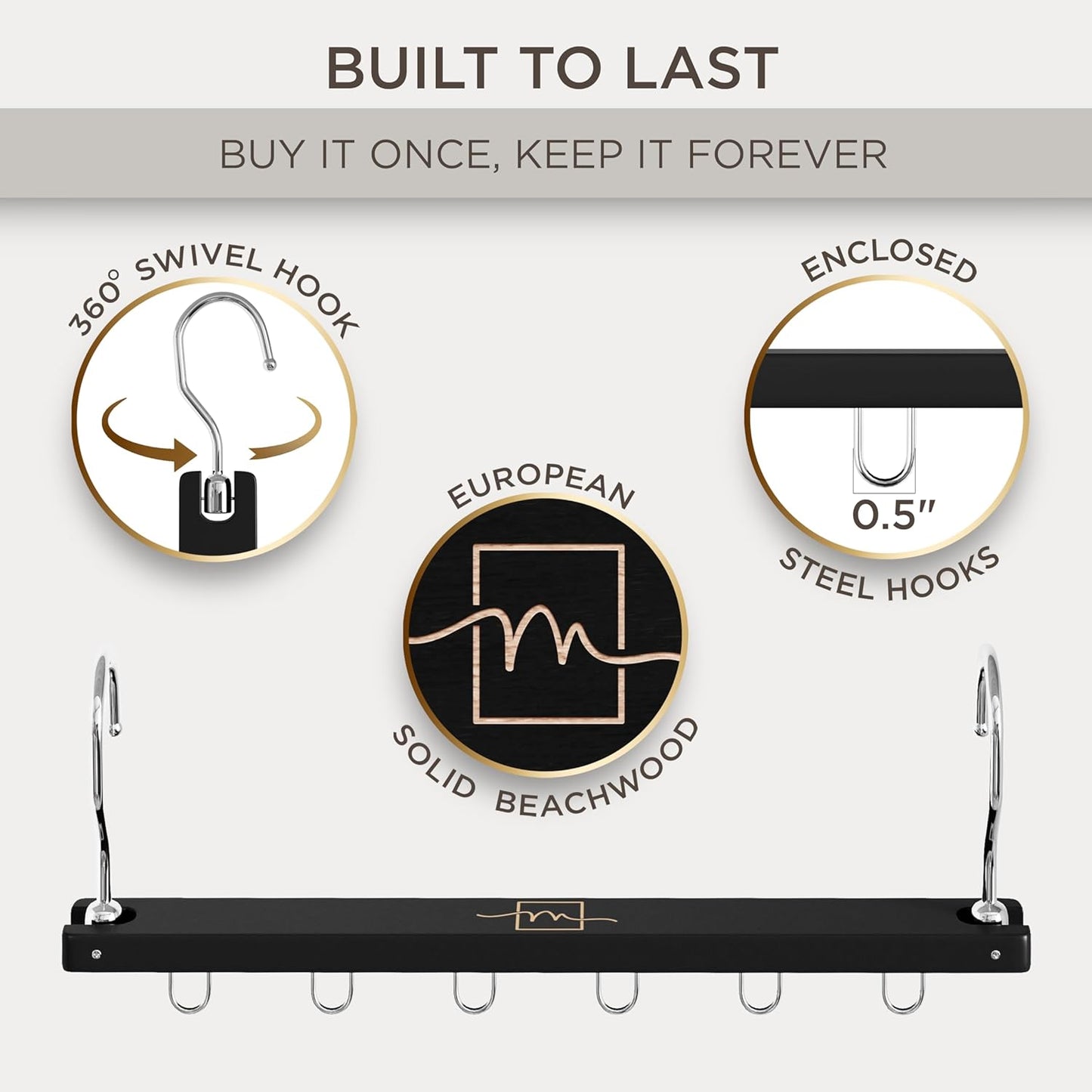 MORALVE Space Saving Hangers for Closet – 4 Pack European Beechwood 6-Tier Shirt Organizer with 360° Swivel Hook – Collapsible Clothes Hanger for Closet Organization (Hangers Not Included)