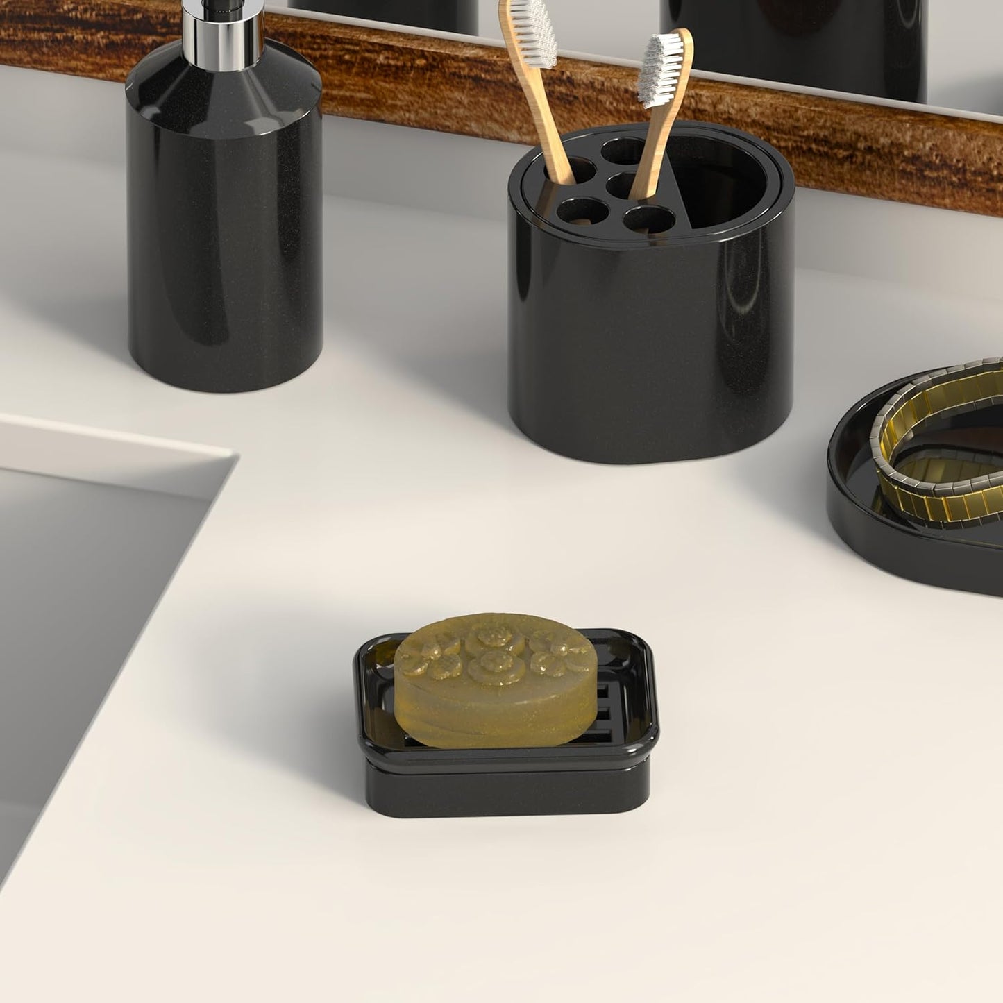 Composite Granite Soap Dish, Double Layer Strainer Soap Holder, Suitable for Kitchens, Bathrooms, and Bar Sinks, Durable Soap Holder for Shower, Best Place for Your Soap Bar (Black)