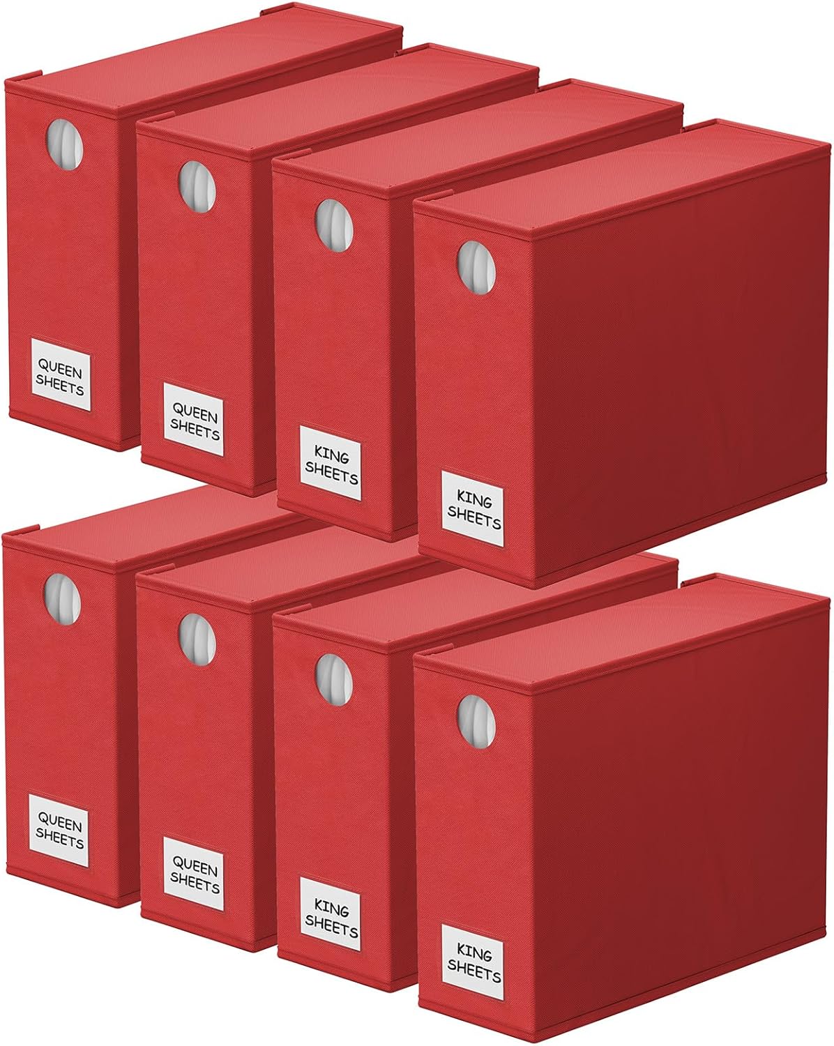 SpaceAid 8 Pack Bed Sheet Organizers and Storage, Foldable Sheet Organizer for Linen Closet, Sheets Set Folder Keeper with Window XL (Queen & King Size) Bedding Container (Red, 8 Pack)