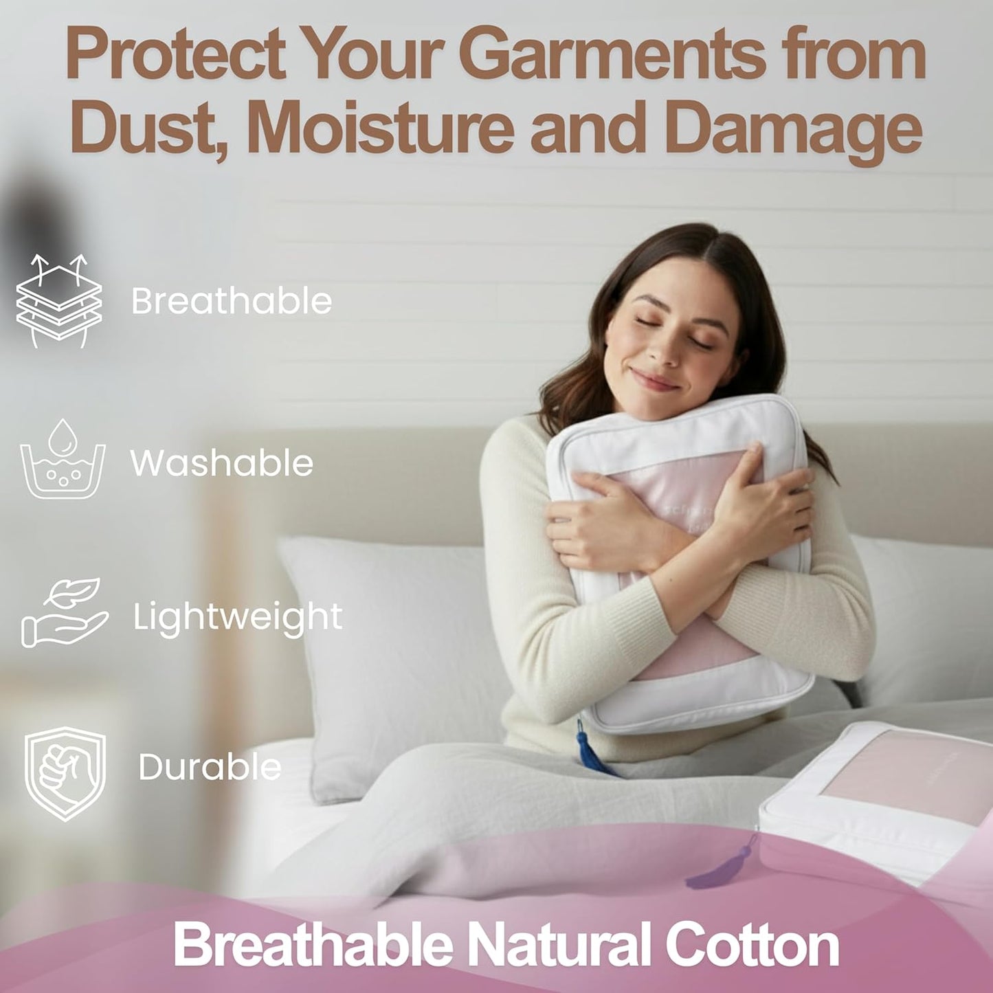 The Cashmere Choice Cashmere Sweater Storage Bags – 100% Cotton Breathable Clothes Protection Bag – XL