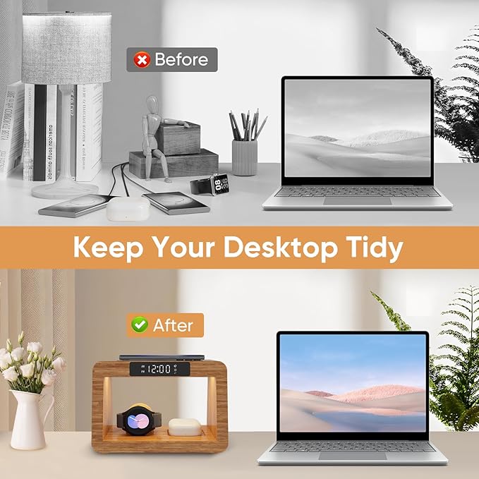 Wireless Charger Station for Samsung with Digital Alarm Clock, Fast Wireless Charging Station with LED Night Llight for Samsung&Android Phone, Wireless Phone Charger Station Only for Samsung Watch