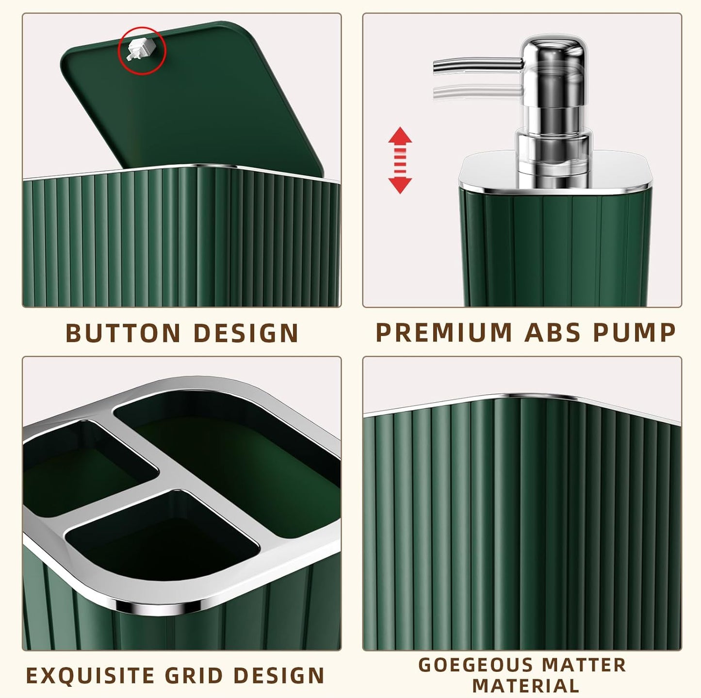 Bathroom Accessories Set - Gorgeous Green Bathroom Set, 10PC Green Bathroom Accessory Set, Bathroom Sets with Toilet Brush, Bathroom Trash Can