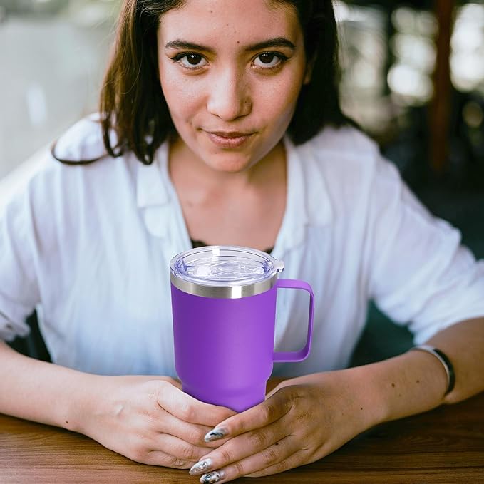 20 oz Tumbler with Handle and Lid, Stainless Steel Tumbler Insulated Travel Coffee Mug, Spill Proof Double Wall Vacuum Tumbler Cup Keep Drink Hot & Cold, Purple, 1 Pack