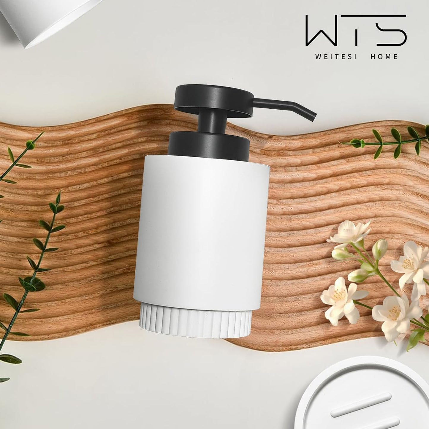 Resin Bathroom Accessories Set, 4 Pcs Modern Bathroom Accessory Set with Liquid Plastic Pump Lotion Soap Dispenser,2 Toothbrush Cup, Soap Dish Countertop Vanity Organizer(White)