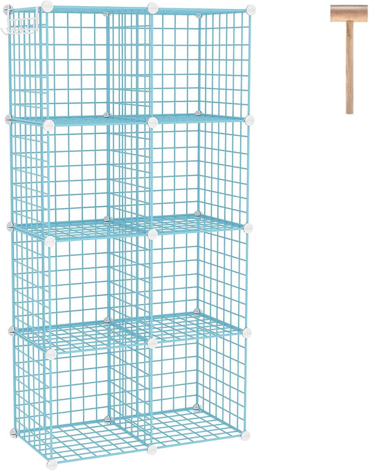 C&AHOME Wire Cube Storage, 8 - Cube Organizer Metal C Grids, Modular Shelves Units, Closet Organizer, Ideal for Home, Office, Living Room, 24.8" L x 12.4" W x 48.4" H, Blue UWCS3008B