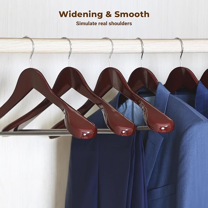 Coat Hanger 8-Pack, MEQUTION Wood Hangers Trouser Hangers Extra Wide Shoulder Wooden Hangers for Heavy Coat, Sweater, Skirt, Suit, Pants, Retro Finish (Cherry)