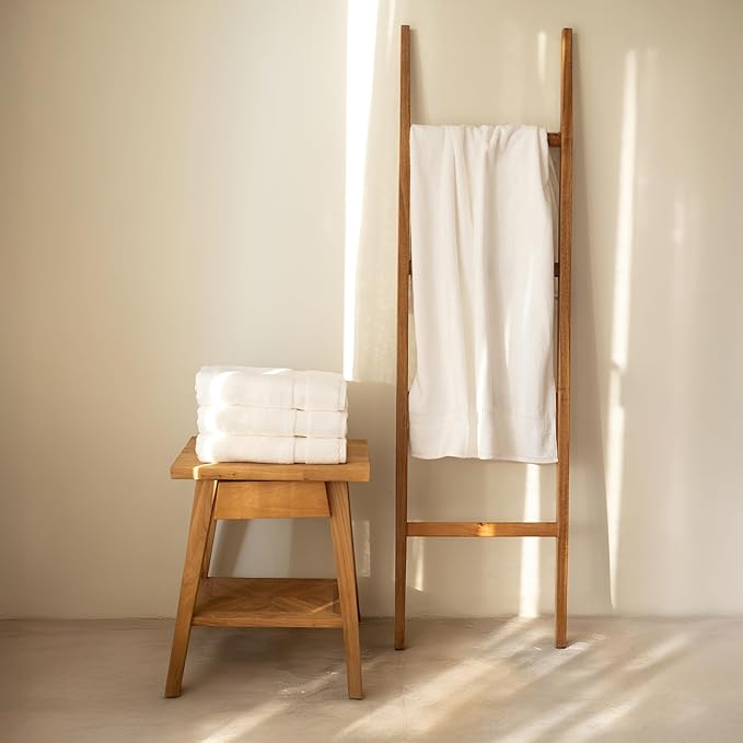 SALBAKOS 100% Turkish Cotton Bath Towel Set of 4 27x54 inch | Heirloom Quality | Hotel & Spa Collection | Ultra Soft, Super Absorbent, Long Lasting Bath Towels | Made in Turkey (White, 4 Bath Towels)