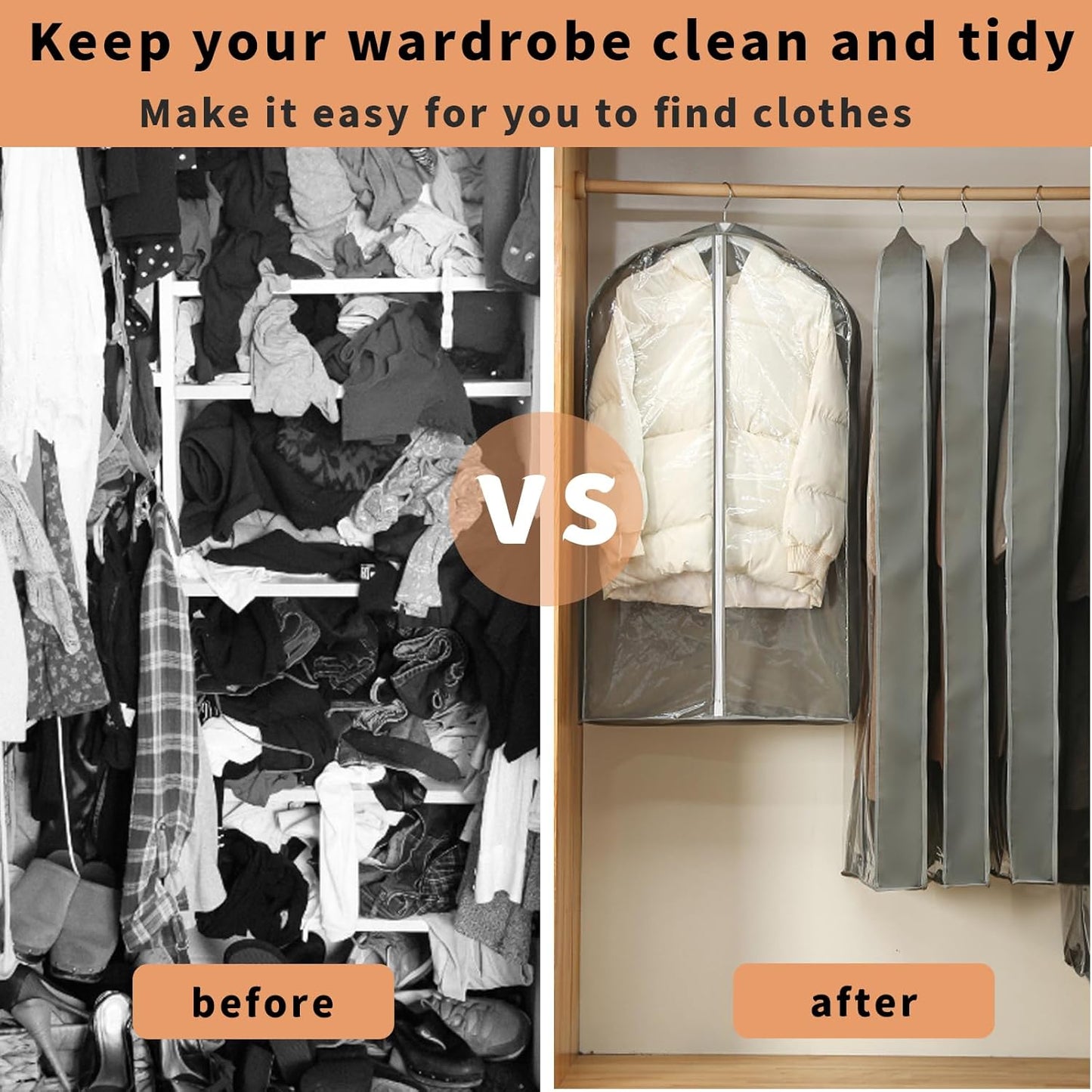 3 Pcs Garment Bags, 40" & 50" PEVA Moth-Proof Breathable Dust Cover, Hanging Clothes Covers with Bedroom, Suits, Padded Clothes, Shirts Prevent Dust