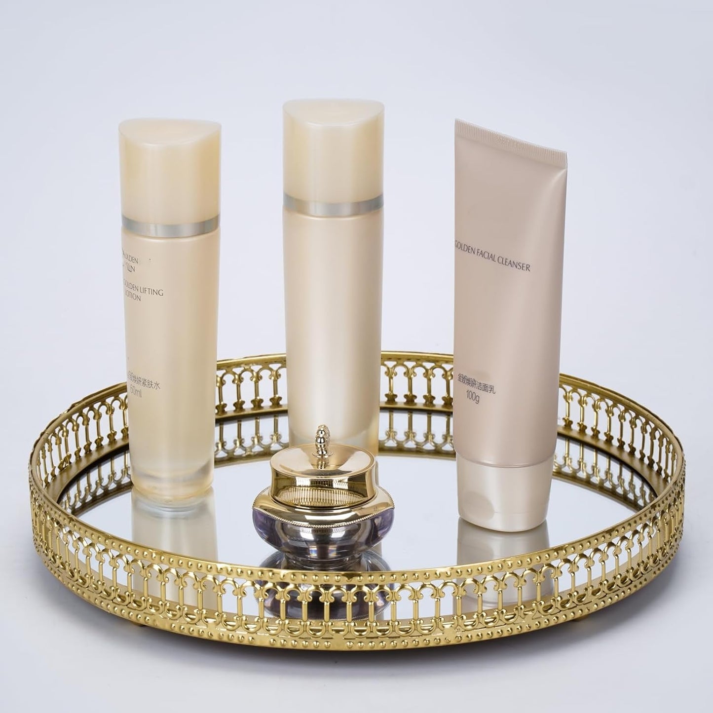 Gold Mirrored Vanity Tray for Bathroom Counter,Metal Decorative Jewelry Storage Tray Cosmetic Perfume Organizer for Dresser,Bedroom,Home Decor,Suit for Candle Holder,Coffee Table Centerpiece,L