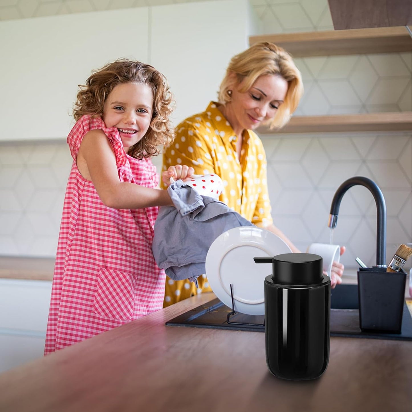 Soap Foaming Dispenser Ceramic with Easy-to-Press Pump Hand Foam Dispenser for Shampoo Bathroom Countertop 13.5 oz