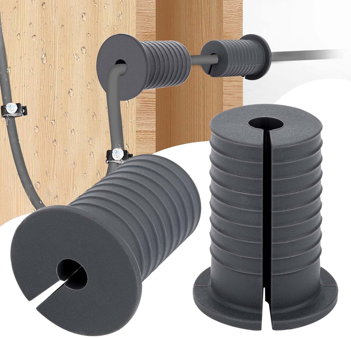 2 Pcs Starlink Cable Routing Kit for 1 Inch Wall Hole, Starlink Wall Grommet, Perforated Silicone Grommet, Cable Punch Grommet, Wall Grommet for Starlink Ethernet Cable （Grey