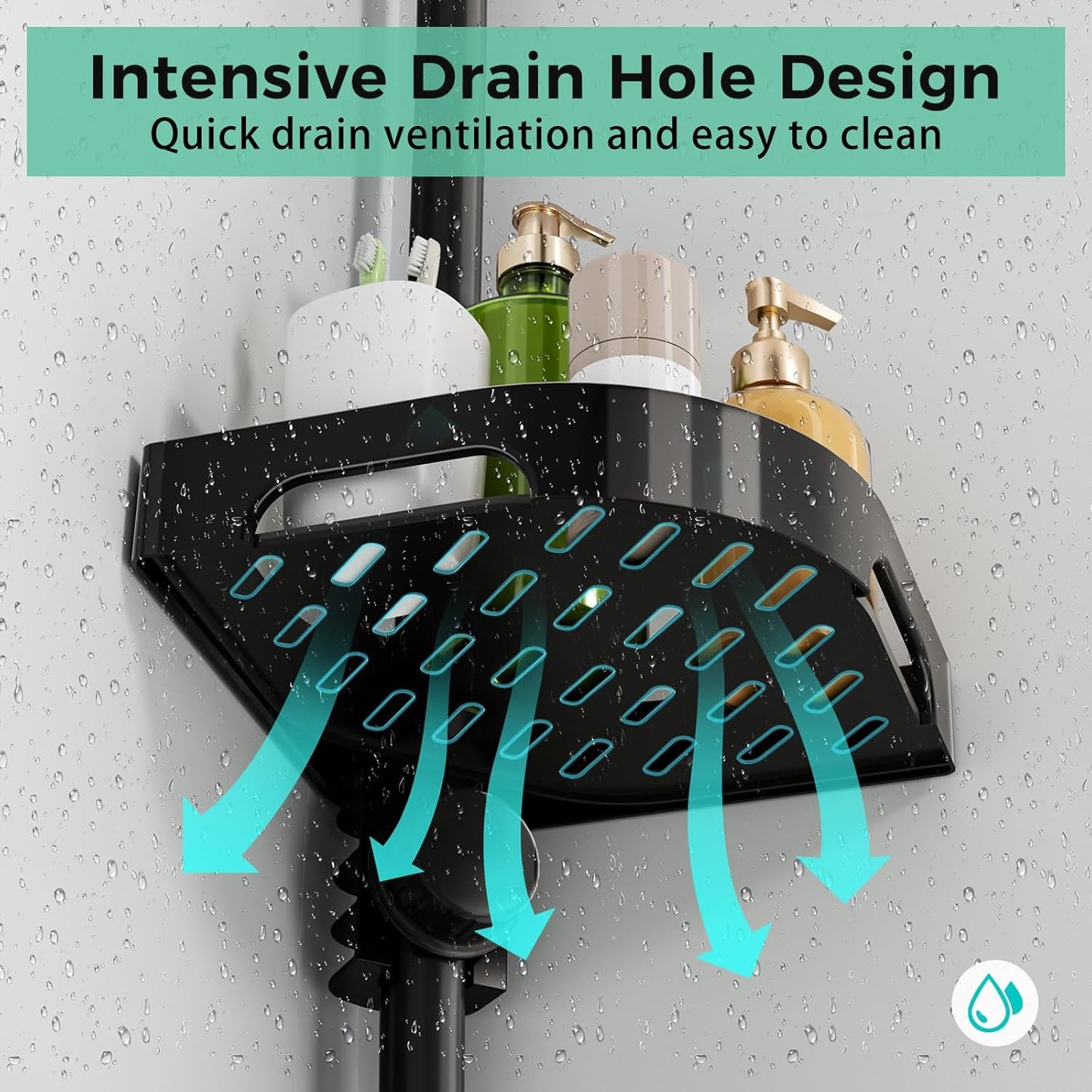 4-Tier Corner Shower Caddy Tension Pole Organizer - Adjustable Rustproof Metal Tension Pole, Plastic Shelves with Safety Guardrail, Bathroom Storage for Shower & Bathtub(Black)