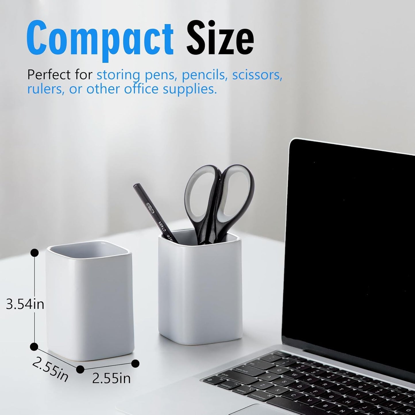 Pen Holder, 2 Pack Pencil Holder for Desk ,Ceramic Pencil Cup Desk Organizer, Makeup Brush Holder Cute, Stationery Accessories for Office, School, Home (Matte white)