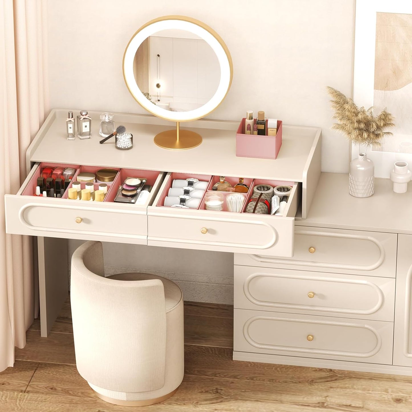 DIMJ Drawer Organizers Clothes, Set of 16 Dresser Organizer Bins, Fabric Closet Organizers and Storage, Shallow Drawer Dividers for Nursery, Clothing, Baby Clothes, Socks, Underwears, Tie (Pink)