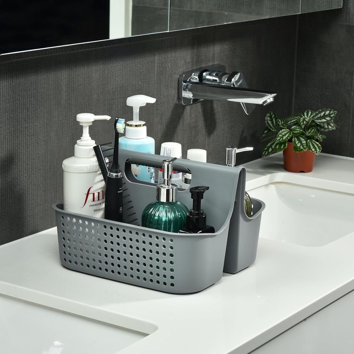 ALINK Portable Plastic Shower Caddy Basket, Large Cleaning Supply Tool Caddy Organizer Storage Tote with Handle for Bathroom, College, Garden, Cabinet, Dorm Essentials - Gray