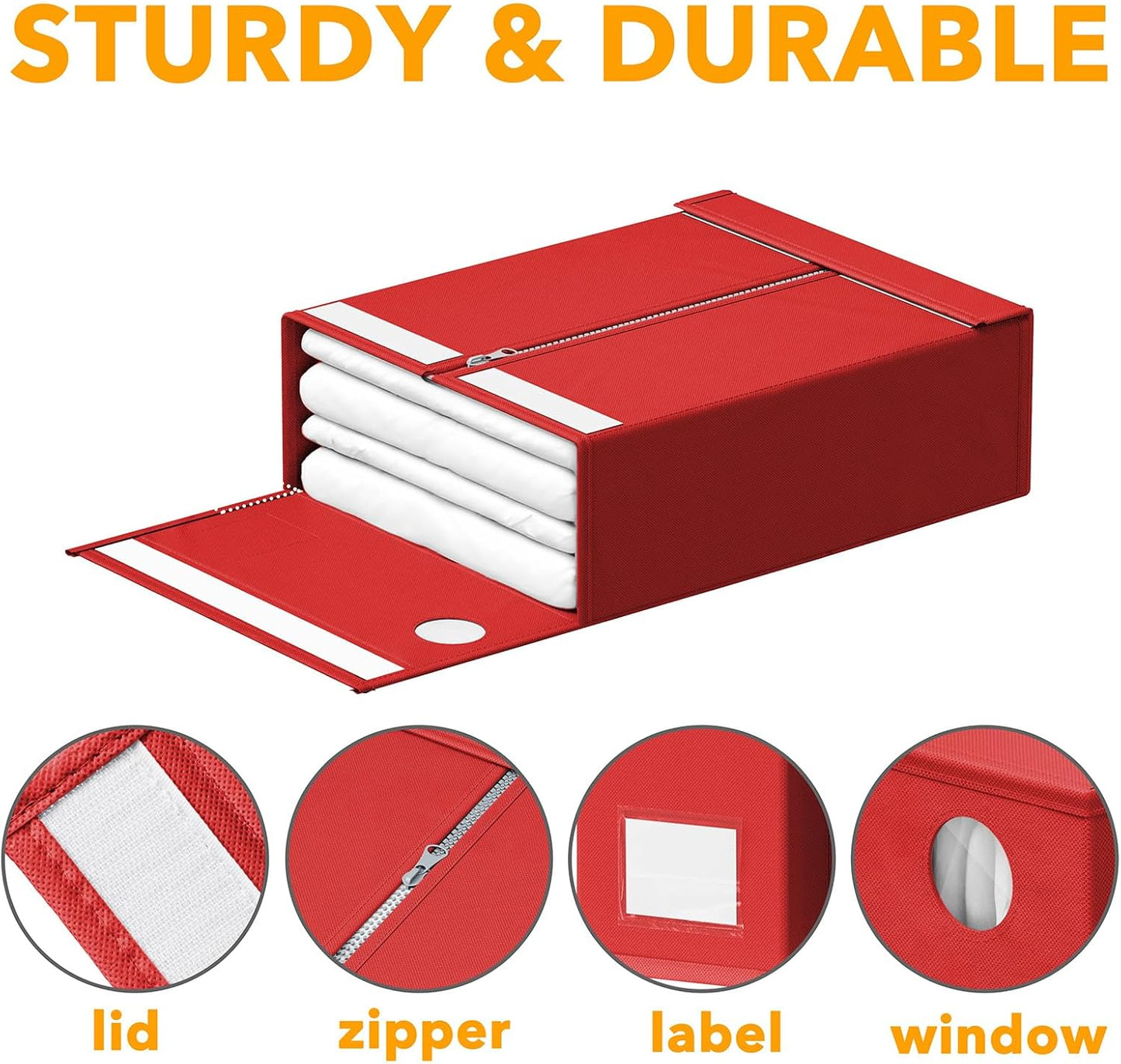 SpaceAid 8 Pack Bed Sheet Organizers and Storage, Foldable Sheet Organizer for Linen Closet, Sheets Set Folder Keeper with Window XL (Queen & King Size) Bedding Container (Red, 8 Pack)