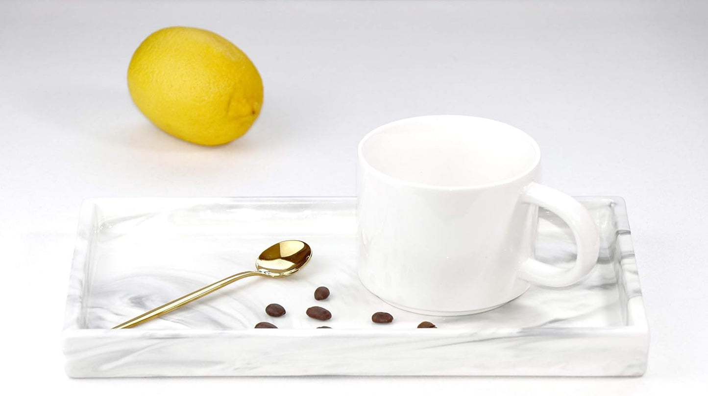 Marble Tray for Bathroom Counter Decor Ceramic Perfume Organizer Vanity Tray for Dresser Jewelry Dish Key Plate Rectangle Marble Sink Trays Countertop Organizer White,Large