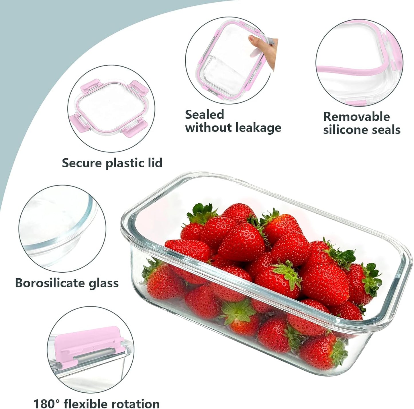 12 Pack Glass Meal Prep Food Storage Containers with Lids Airtight Stackable, Microwave, Oven, Freezer and Dishwasher Safe(Pink)