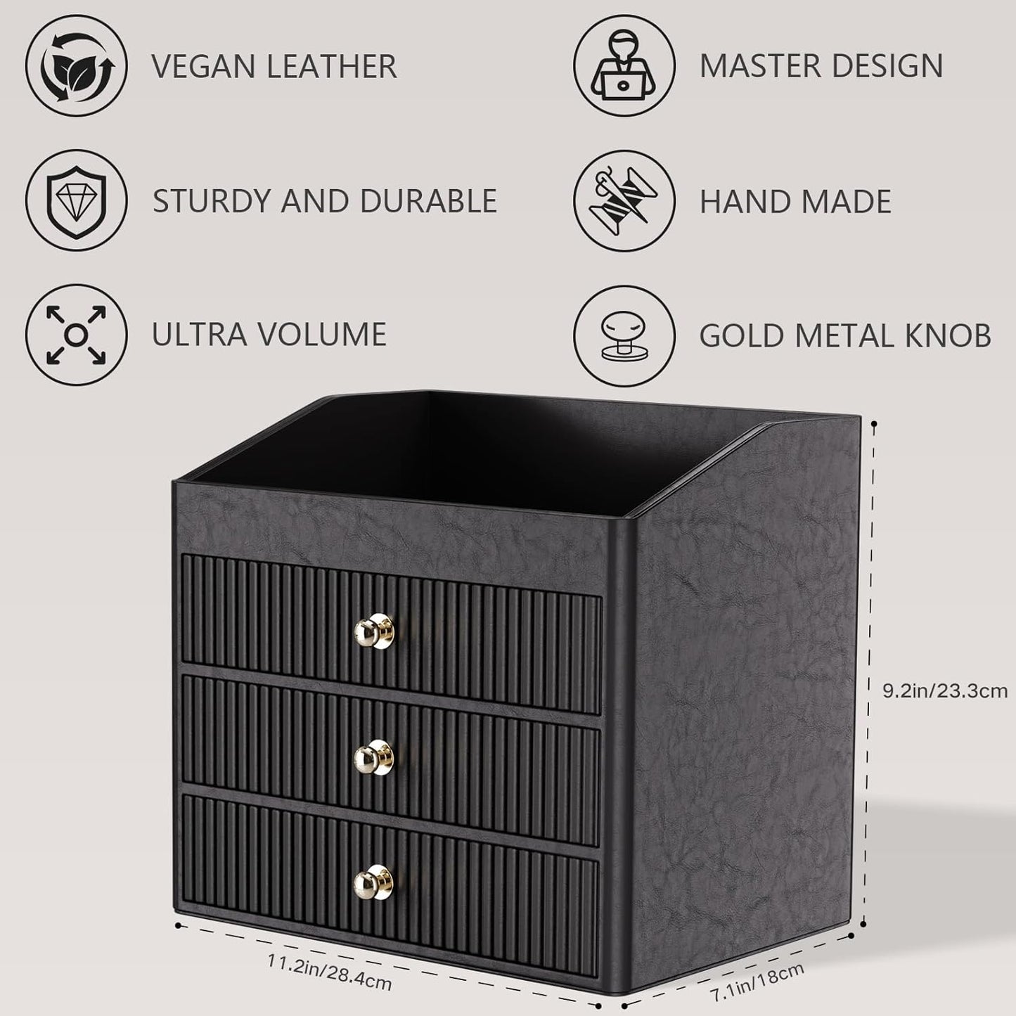 Cosmetic Organizer,Luxury Make up Organizer with 3 shelf Drawers,Black Large Capacity Makeup Organizers for Skincare,Brushes, Dresser,Bedroom,Bathroom,Gifts for Her,Birthday Gifts for Mom