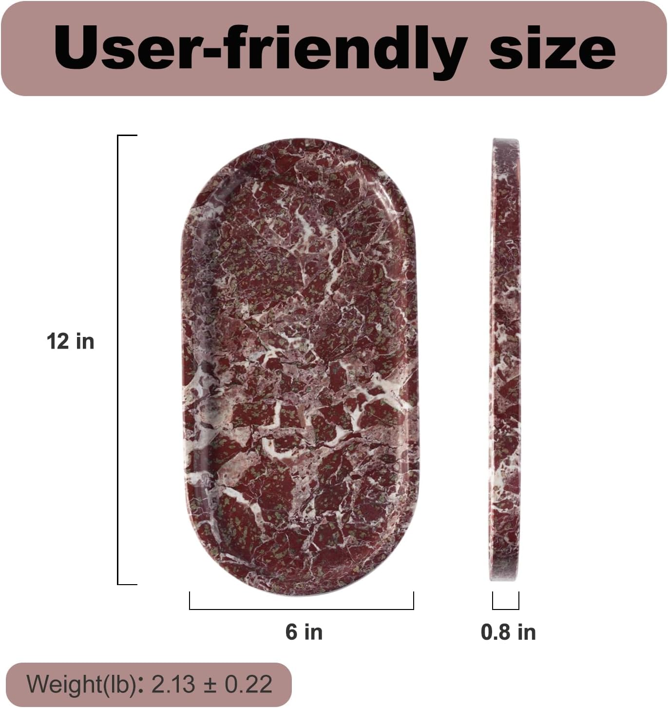 Koville Norway Natural Marble Tray, 12"x6" Vanity Decorative Tray for Countertop Organizer, Catchall for Perfume, Candles, Jewelry Dish