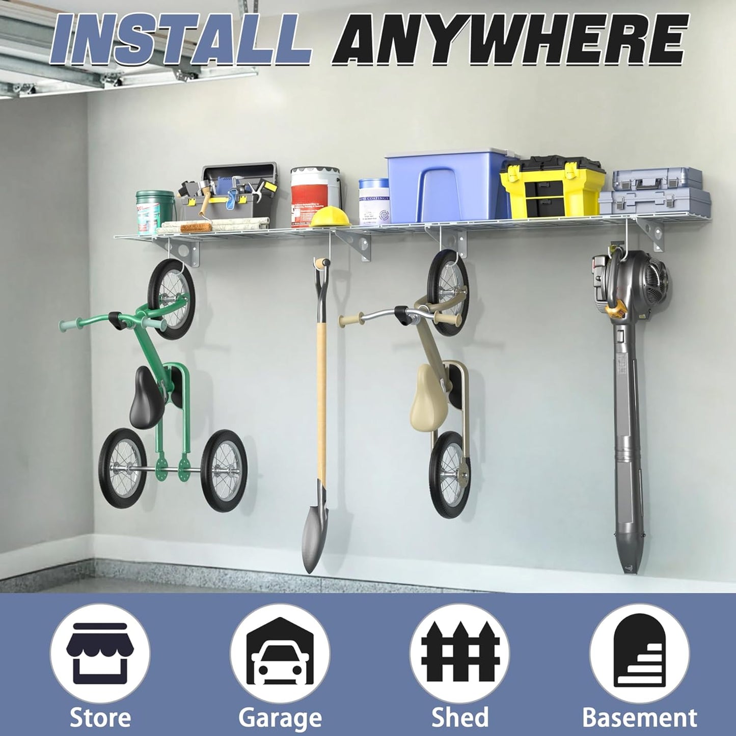 WALMANN 2-Pack Garage Wall Shelves, 1 x 4 ft/12 * 48 inch Wall Mounted Storage Shelves for Garage Heavy Duty Floating Shelf, Holds Up to 220 lbs(White)