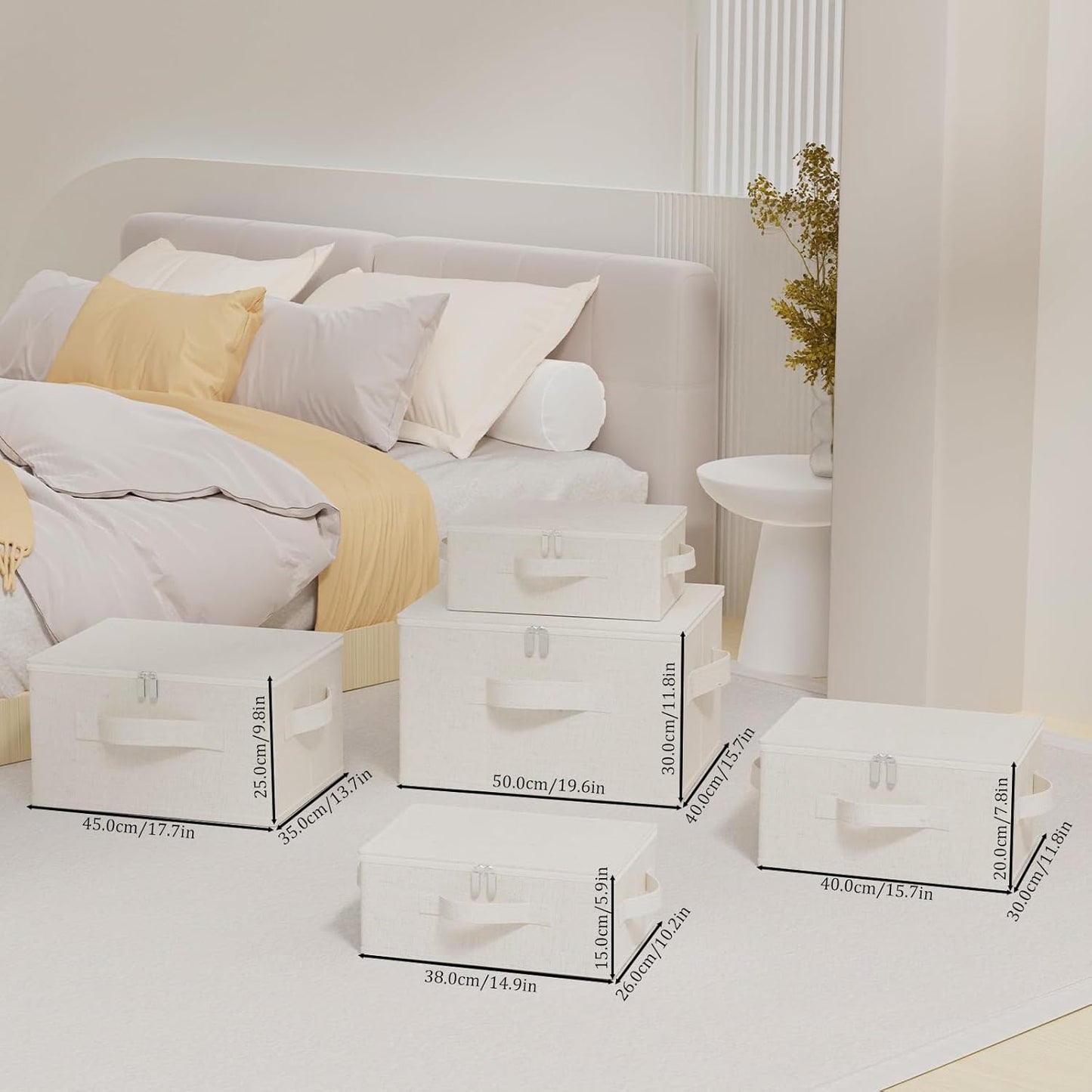 Fabric Underbed Storage Bins with Lid, Foldable Cube Organizer, Home Wardrobe Containers Box for Organizing Clothes, Shoes, Blankets, Pillows, 19.6x15.7x11.8Inches, Beige, 2 Pack